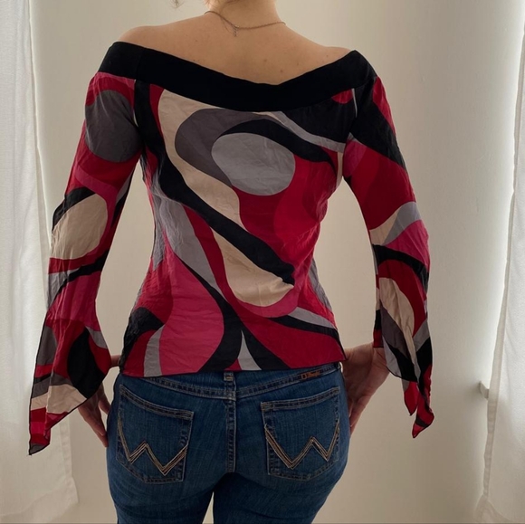 Vintage Italian Brand Silky Off-Shoulder Retro Funky Blouse - Picture 2 of 4